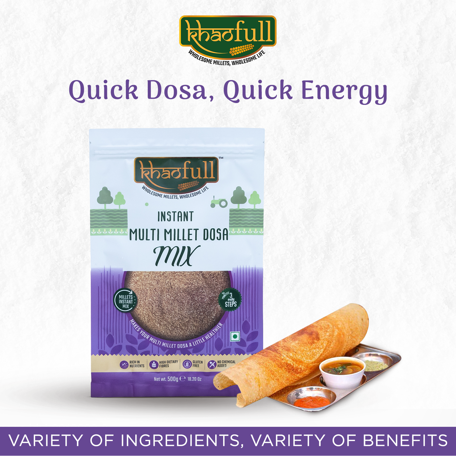 GLUTEN FREE INSTANT MULTI MILLET DOSA MIX - Khaofull