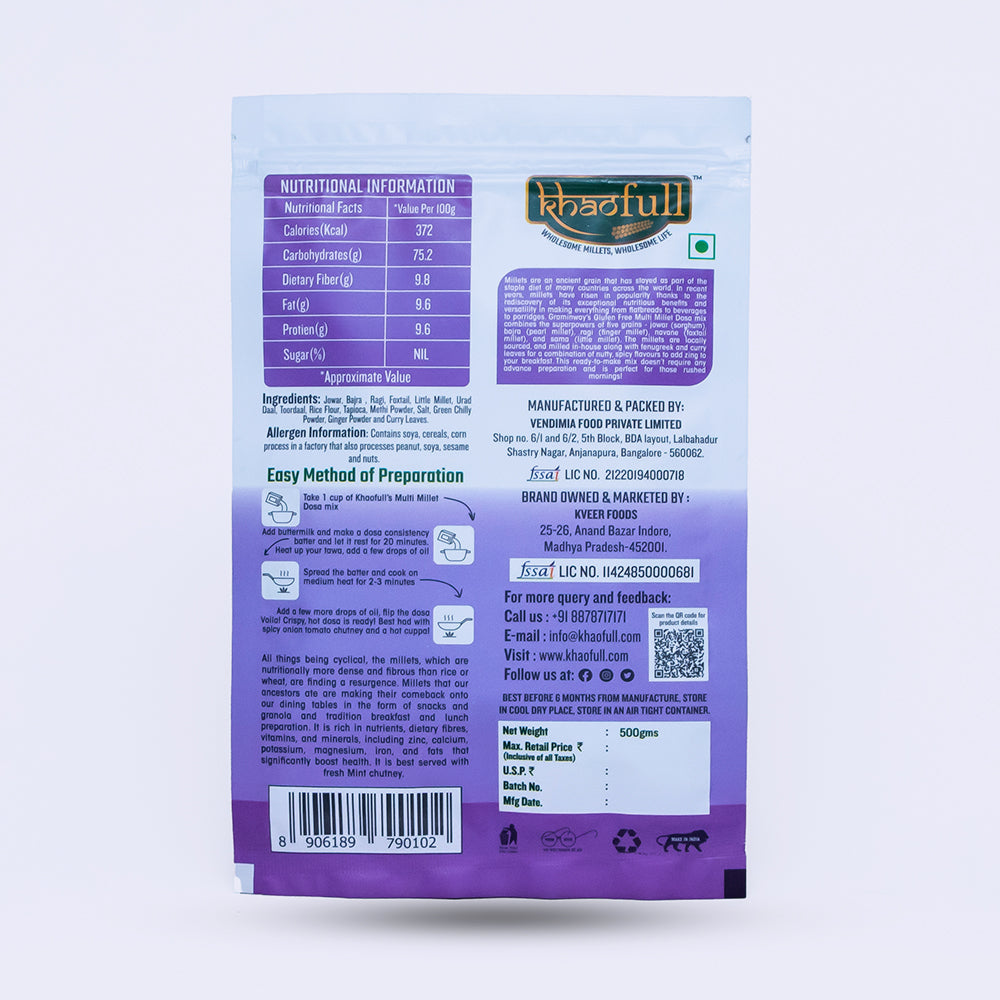 GLUTEN FREE INSTANT MULTI MILLET DOSA MIX - Khaofull