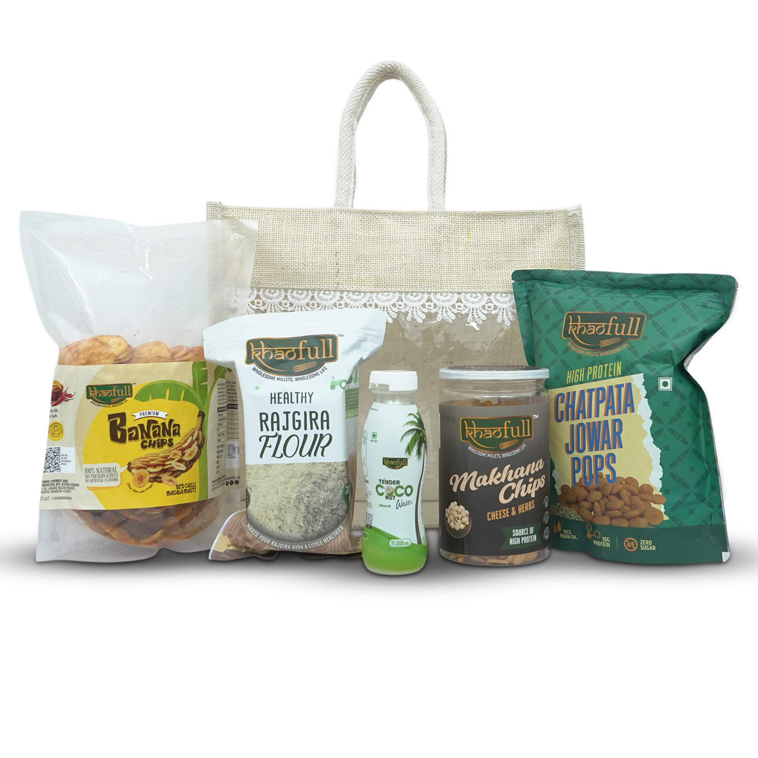 BANANA CHIPS, TENDER COCONUT WATER, RAJGIRA ATTA, MAKHANA CHIPS & JOWAR POPS (NAVRATRI SPECIAL COMBO)