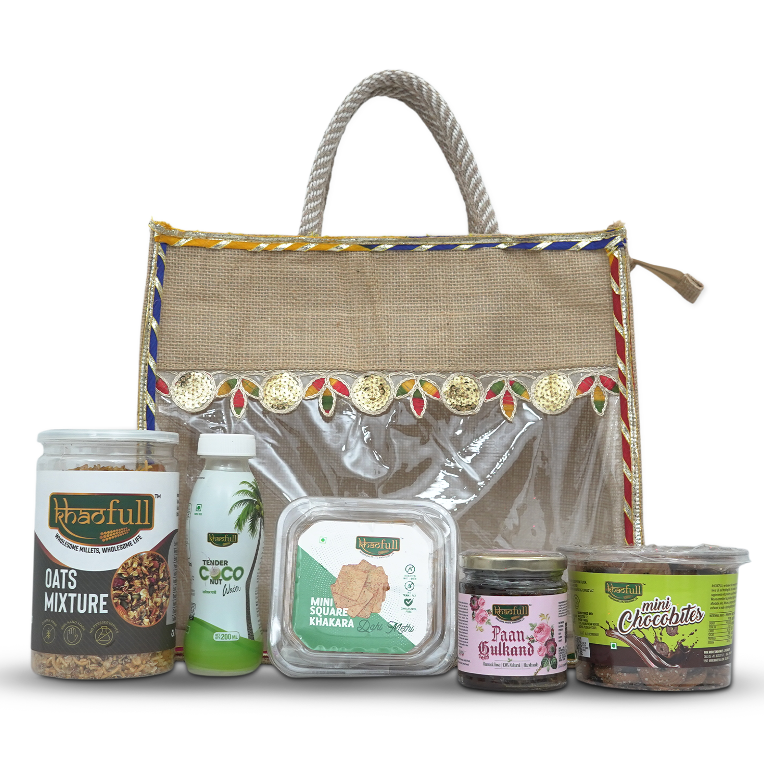 TENDER COCONUT WATER, OATS MIXTURE, GUJARATI KHAKARA, PAAN GULKAND & MINI CHOCOBITES (COMBO)